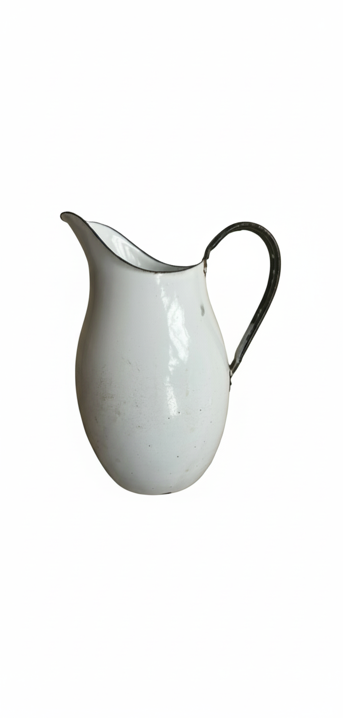 French White Enamel Pitcher water Jug - Vintage Kitchenalia