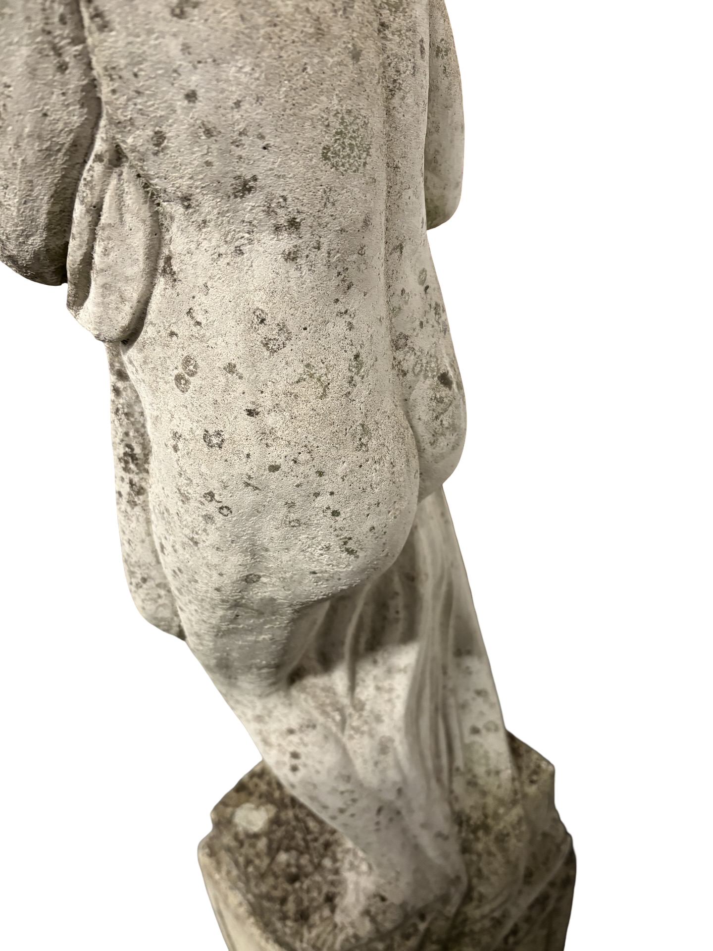Weathered Antique Stone Shy Maiden Statue on pedestal