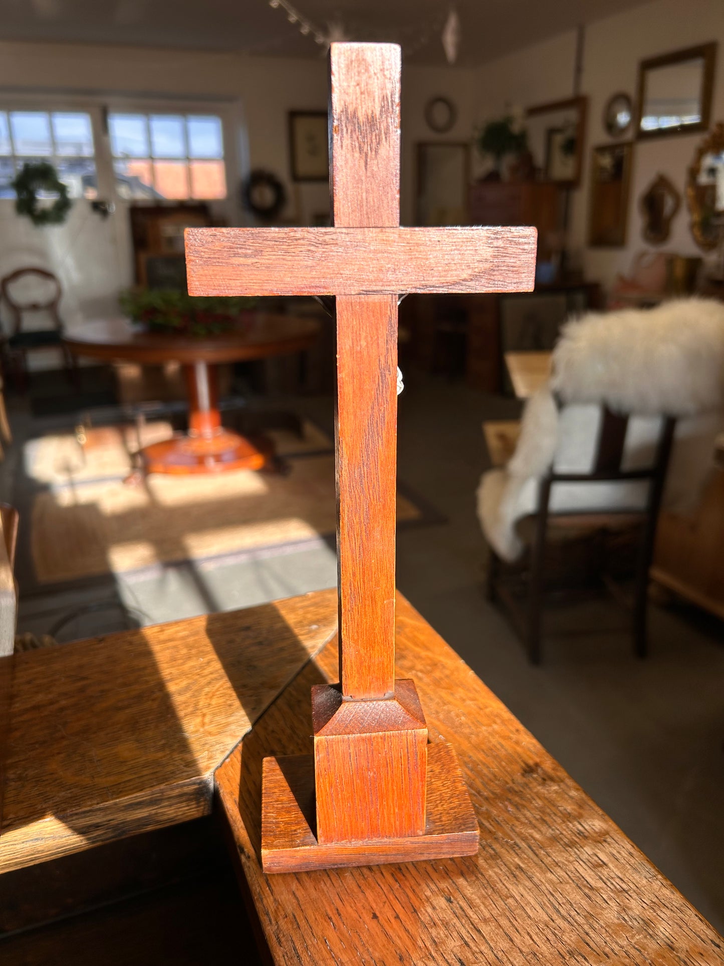 Antique crucifix cross with metal Jesus Christ figure