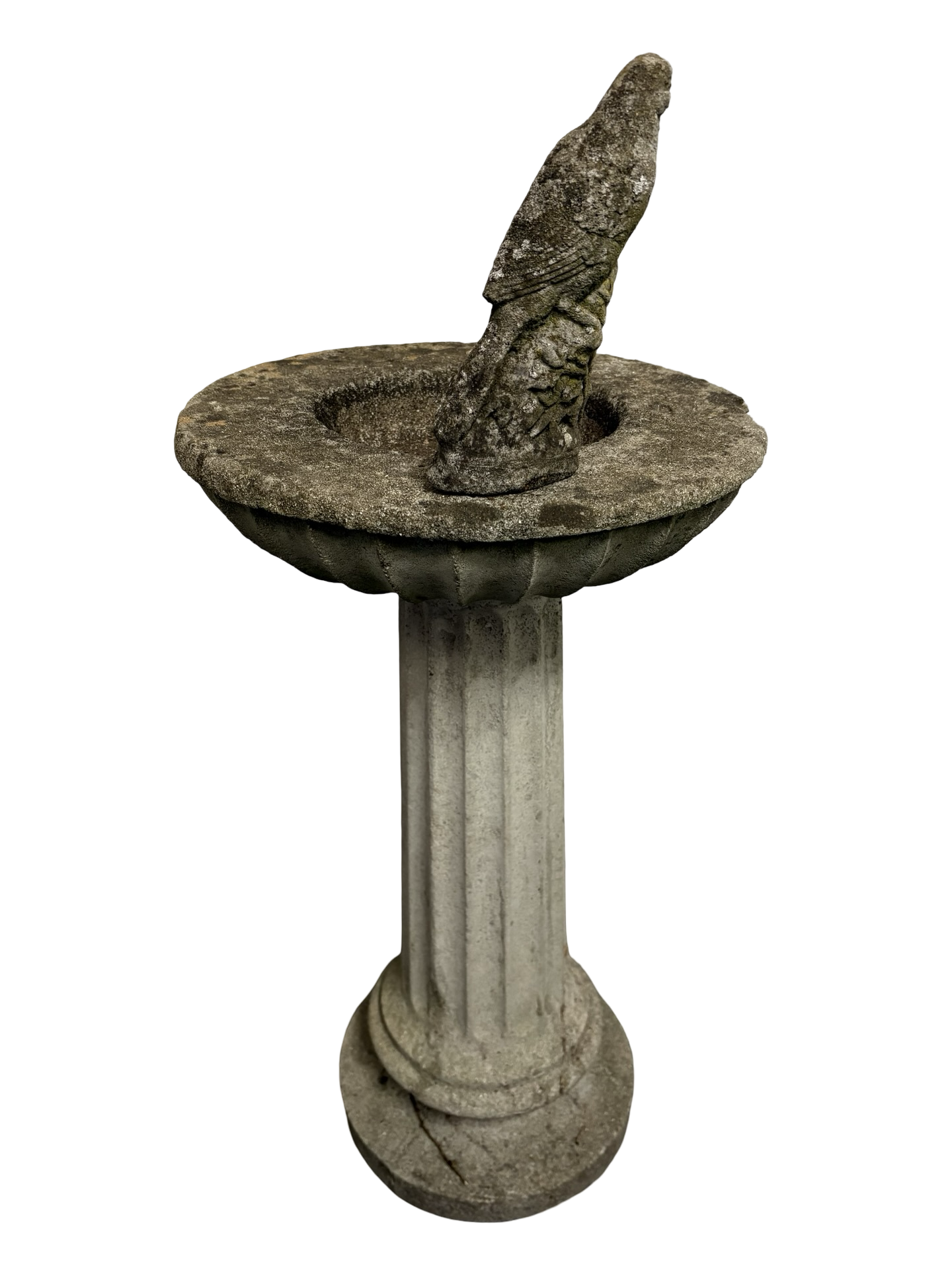 Weathered Antique Stone Garden Bird Water Bath on pedestal