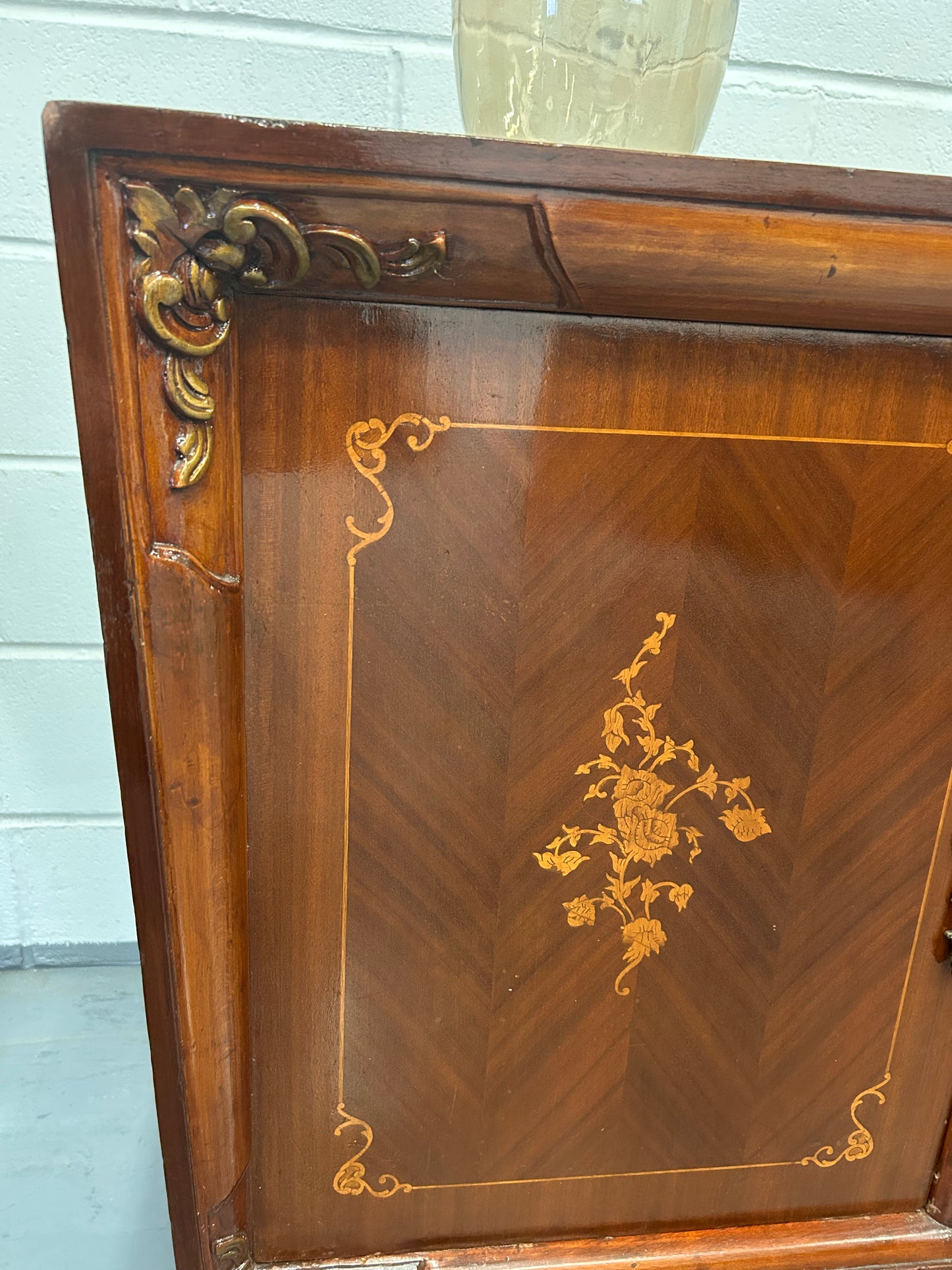 A Vintage French Inlaid sideboard with 4 drawers and 2 cupboards