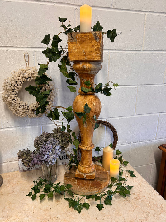 French 19thC Salvaged Shabby balistrail original paint repurposed candle stand