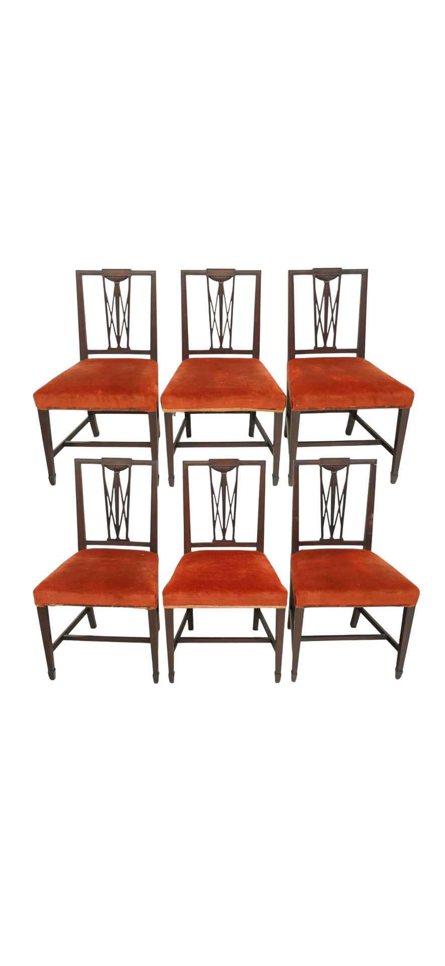 Set of Six 19th century Elegant mahogany dining chairs with Rust coloured seats