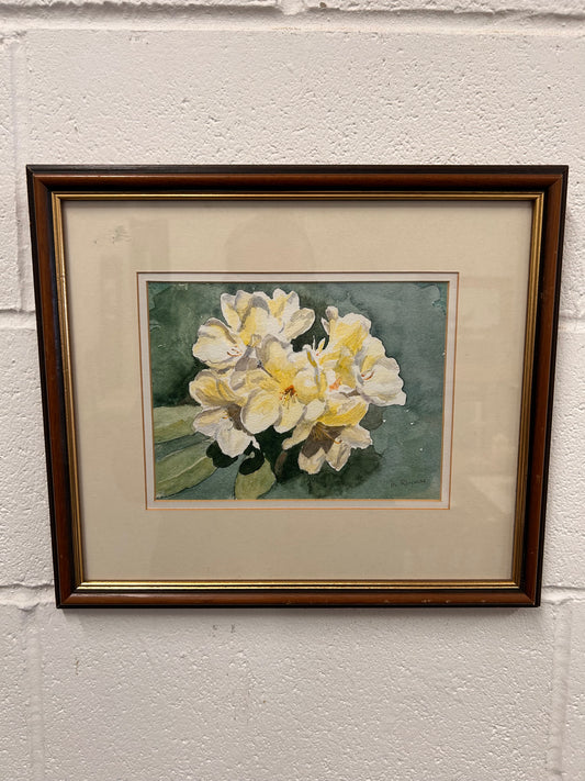 Vintage framed and signed painting by Margaret Rhymes Yellow Flowers