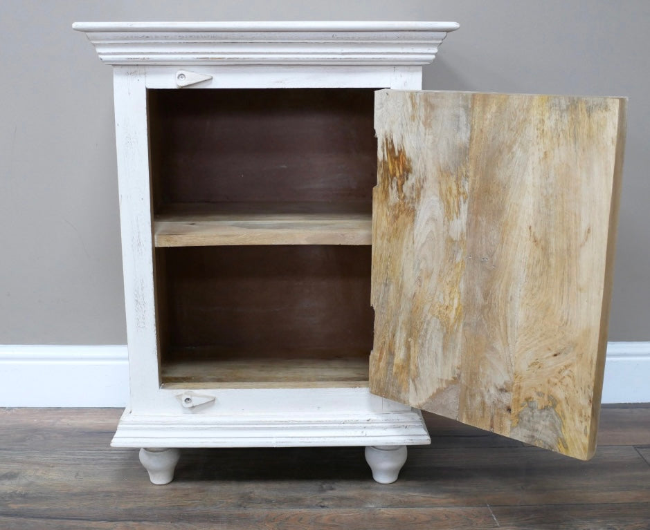 White Wooden Bedside Cabinet in an Eclectic Bohemian  Style