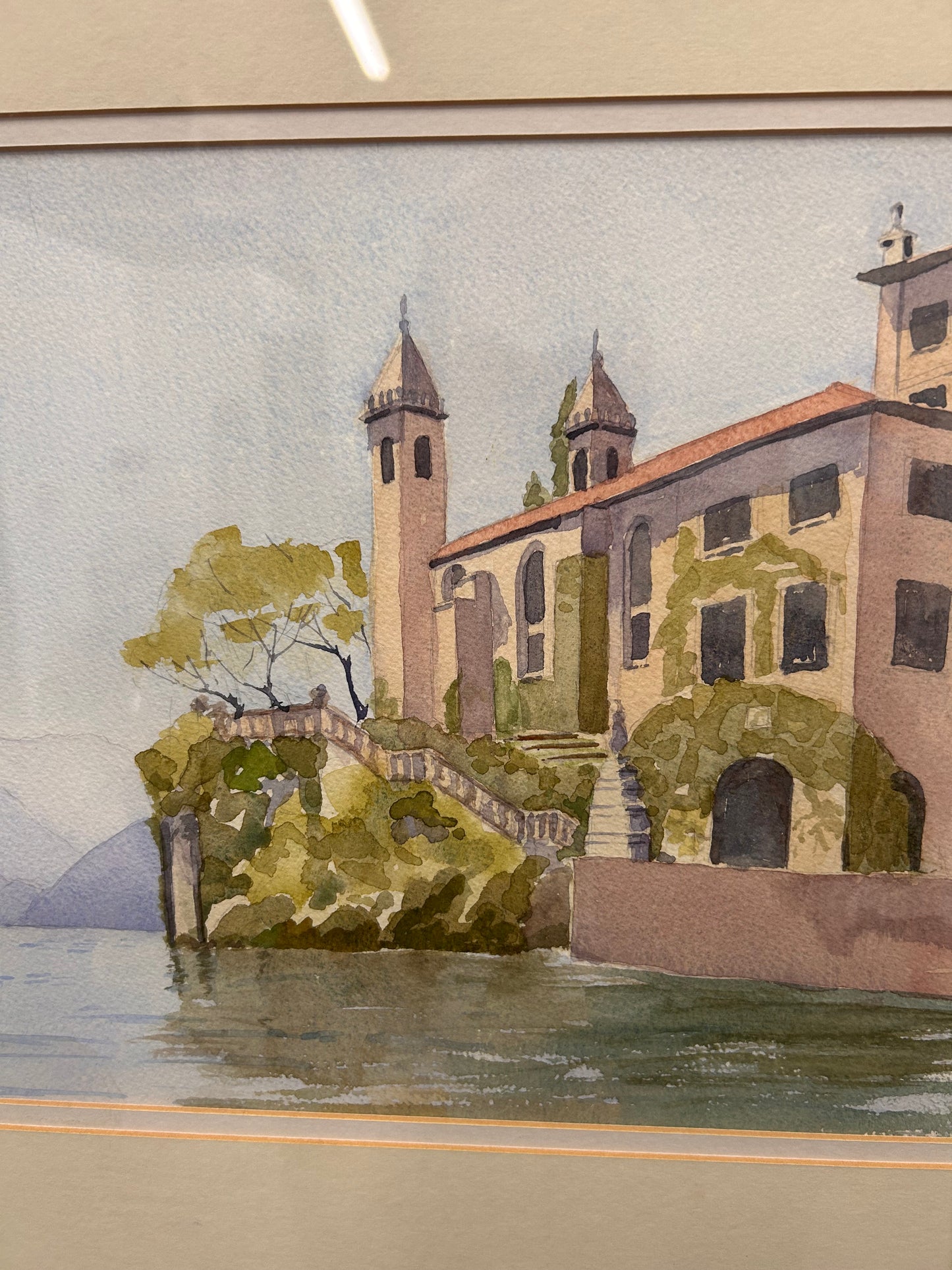 Lake Como Vintage framed and signed painting by Margaret Rhymes