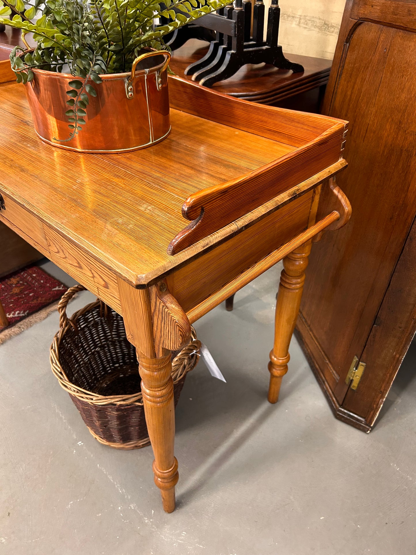 Beautiful Victorian Pitch Pine Washstand raised gallery back