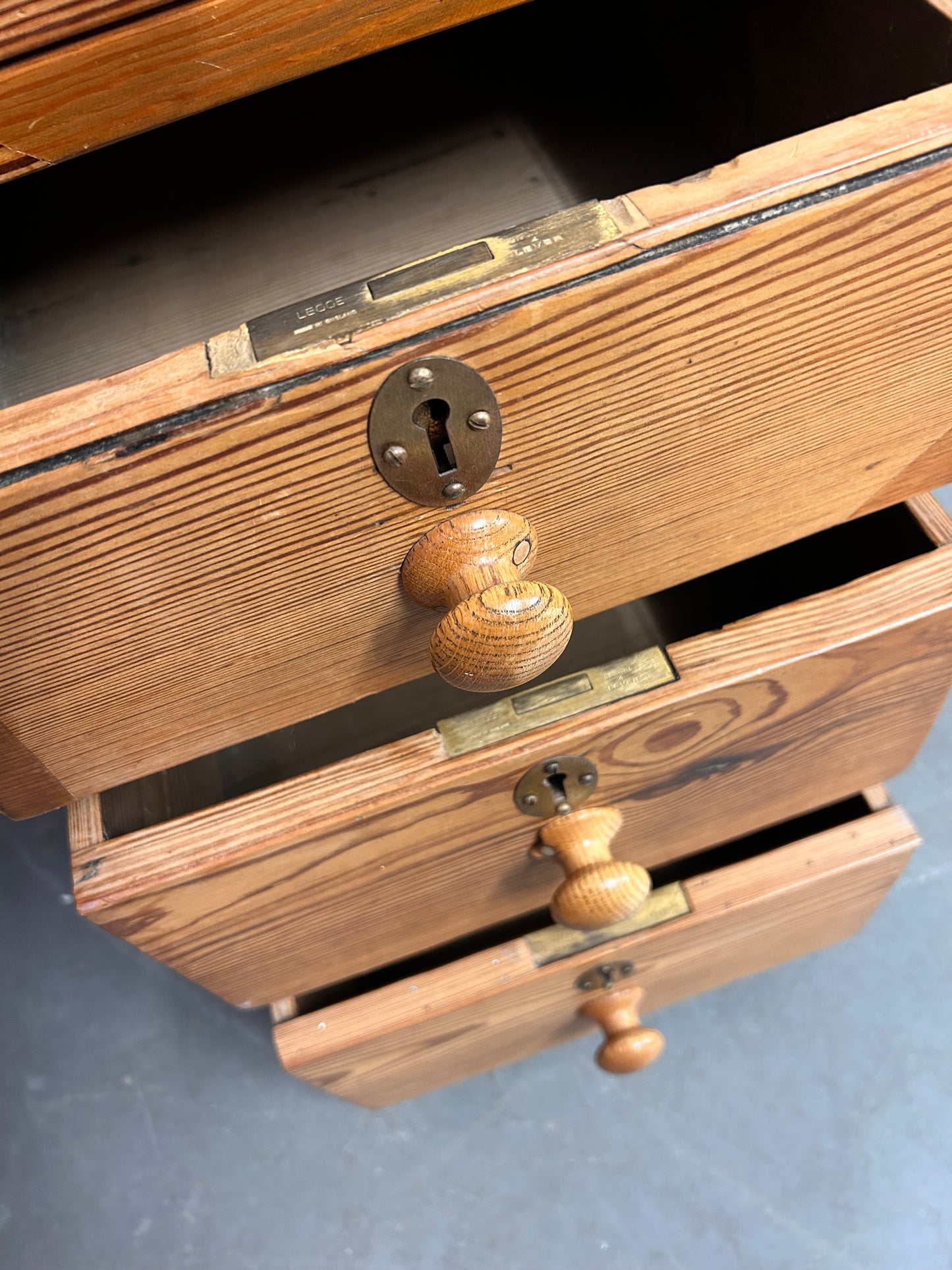 Antique Pitch Pine Large Partners Desk with Cupboards and drawers