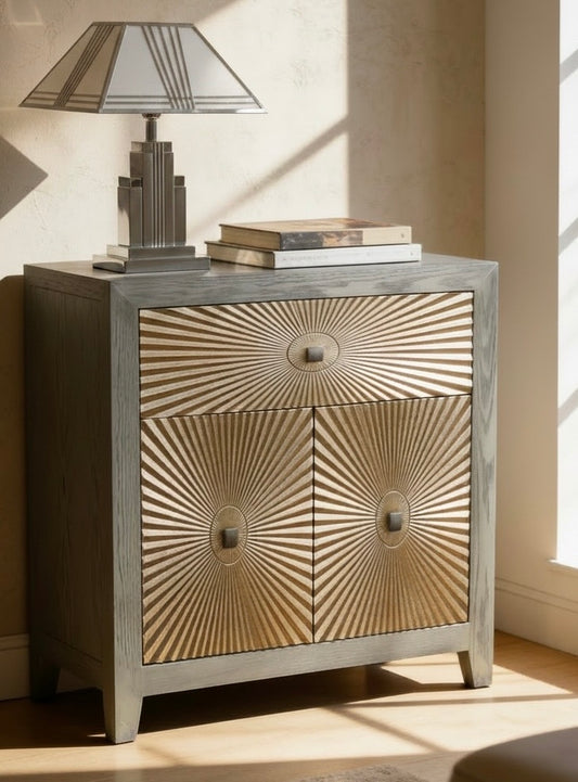 Stunning Starburst Art Deco Retro style storage cupboard cabinet Gold Aqua