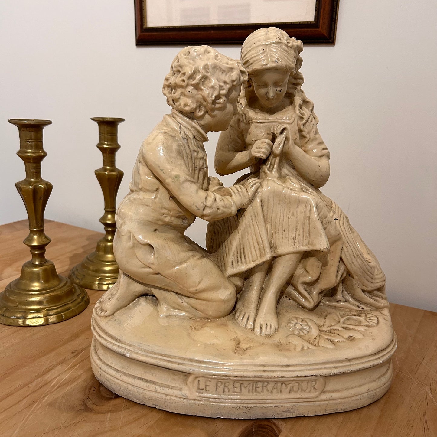 Large Early 20thC French Plaster Figures - ‘First Love’