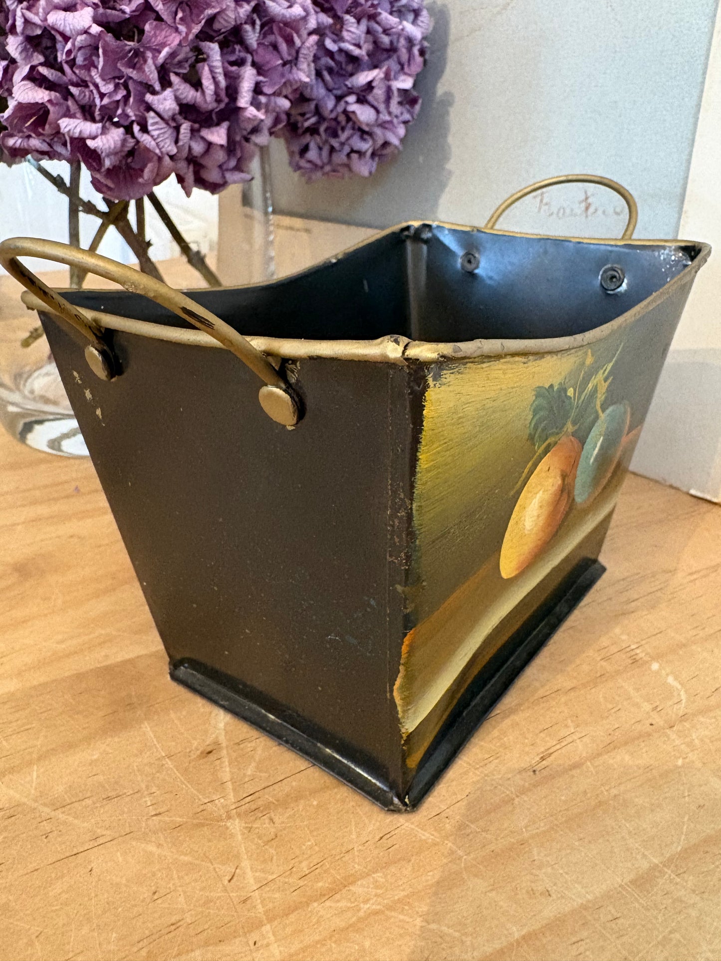 Vintage hand painted fruit design metal trough for flowers plants