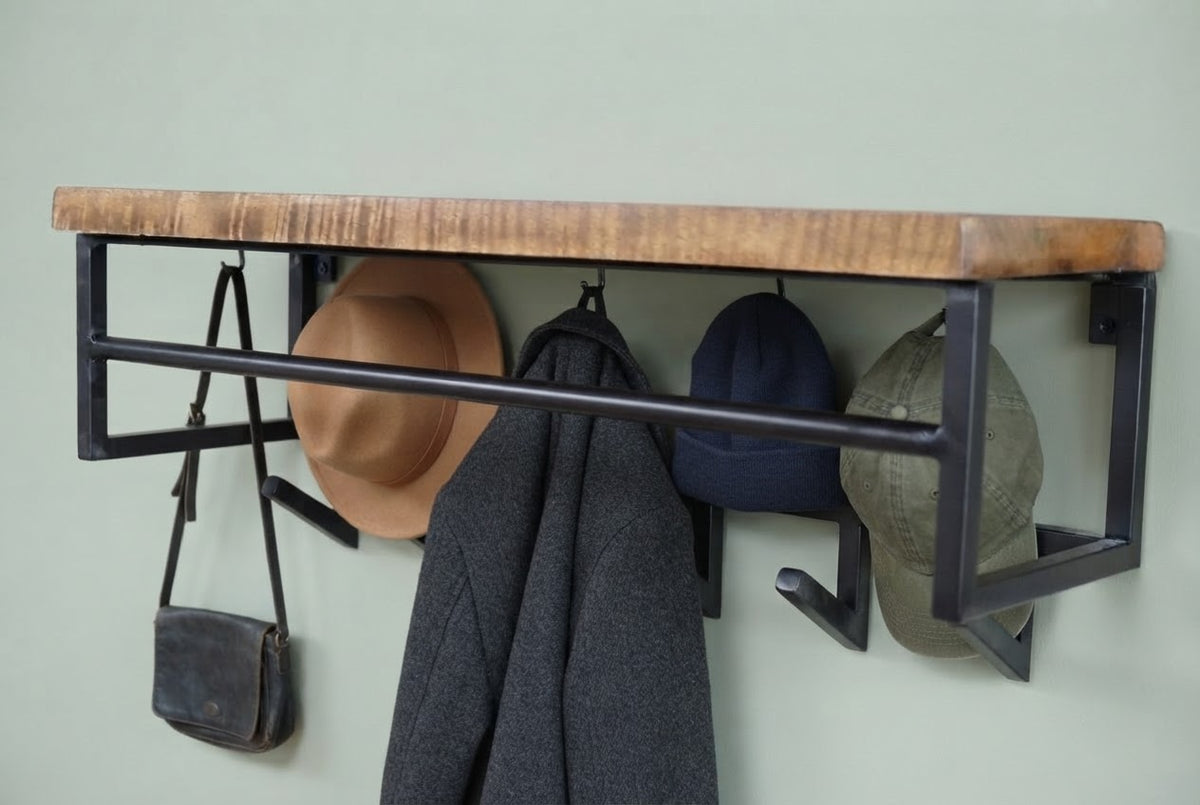 Rustic wood & metal Modern Country style Coat rack Storage Shelf