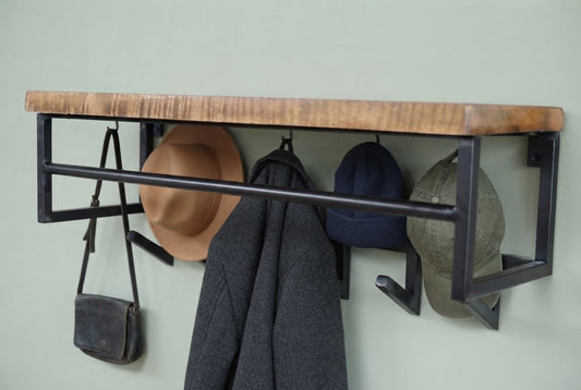 Rustic wood & metal Modern Country style Coat rack Storage Shelf