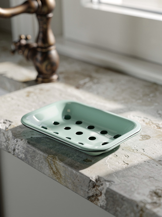 Retro style enamel metal soap dish Vintage traditional design ￼