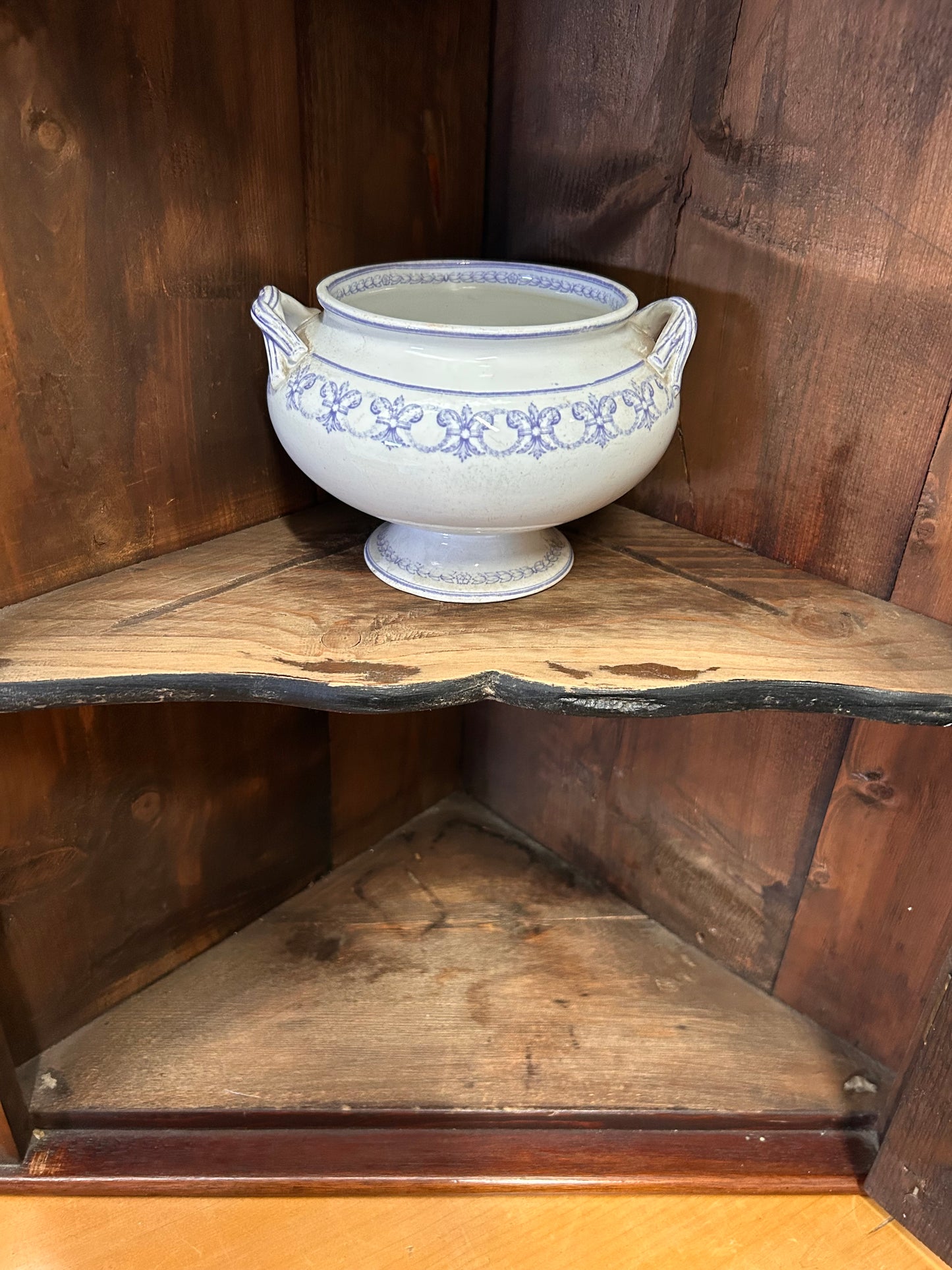 An Edwardian mahogany corner wall cabinet with a glazed front great condition