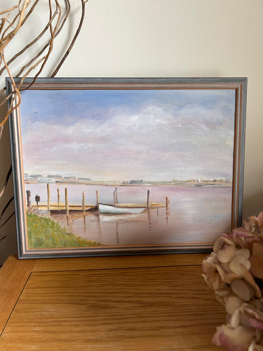 Pretty Vintage Framed Norfolk seascape oil painting delicate colours