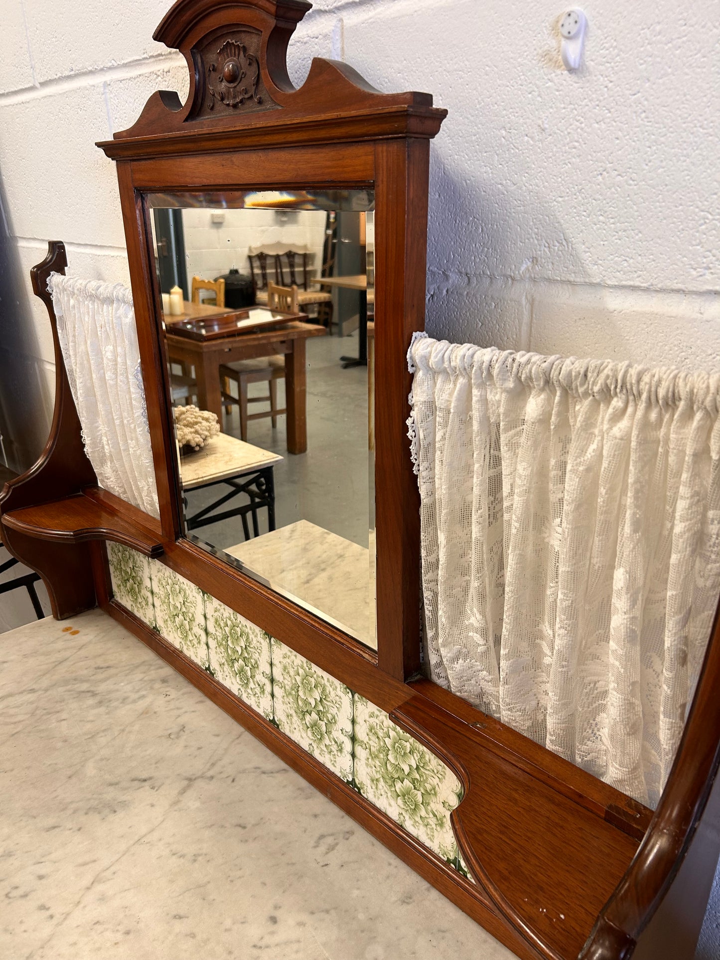 Beautiful washstand from the 1900s with a mirror and marble top tiled back excellent condition