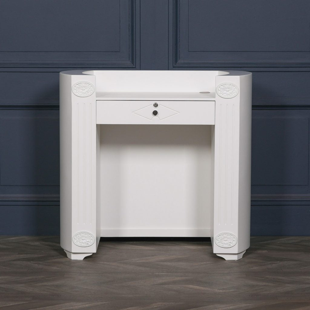 White Art Deco Style Dressing Table / Desk locking drawer & cable opening