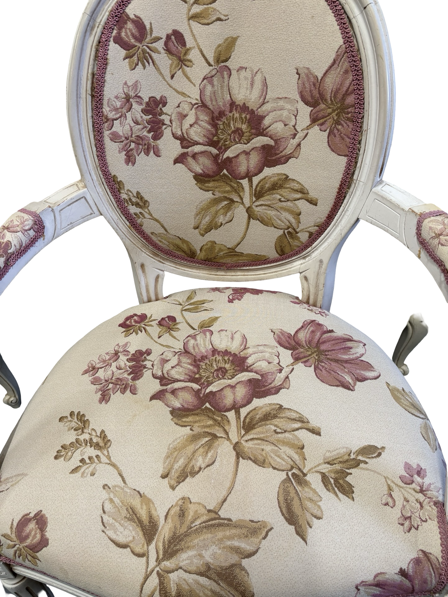 Oval back French Louis Style white painted vintage floral bedroom chair