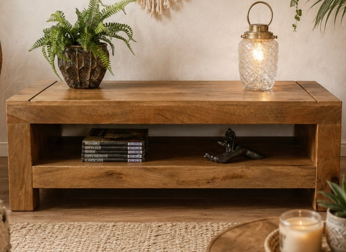 Chunky Practical Rustic Coffee Table Simple Design Suit various interiors Undershelf Storage