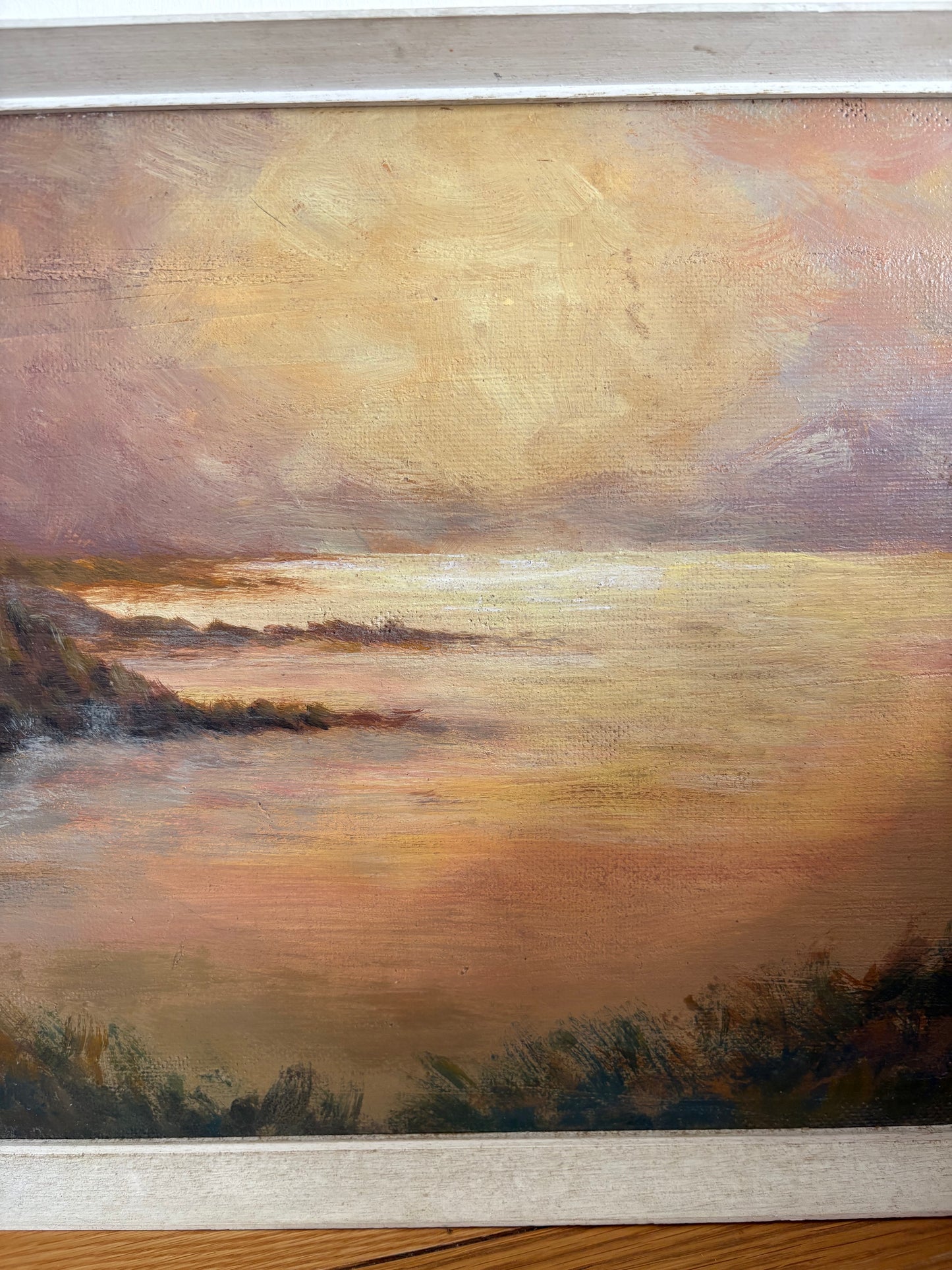 Sunset Seascape Vintage Oil painting also painted verso