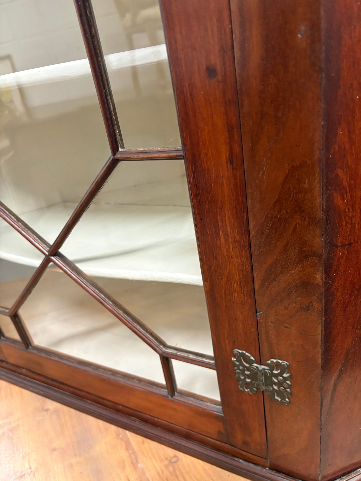 Antique Glazed Corner Wall Unit with Locking key Painted inside