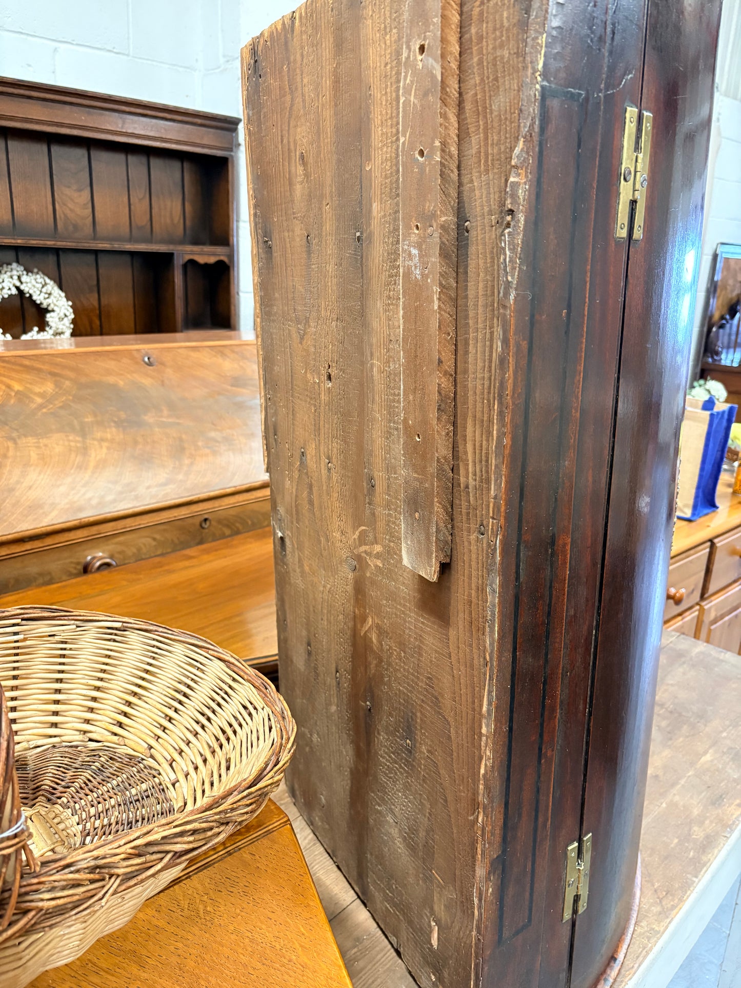 Antique Georgian Mahogany bow fronted  corner cupboard cabinet three shelves