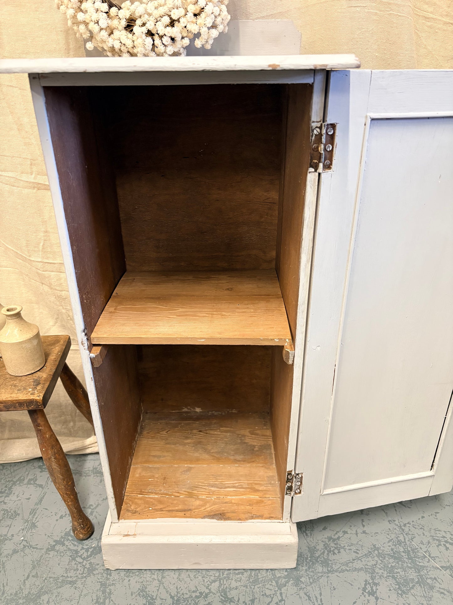 Antique Victorian Pine bedside pot cupboard Country Farmhouse style - Shabby grey paint