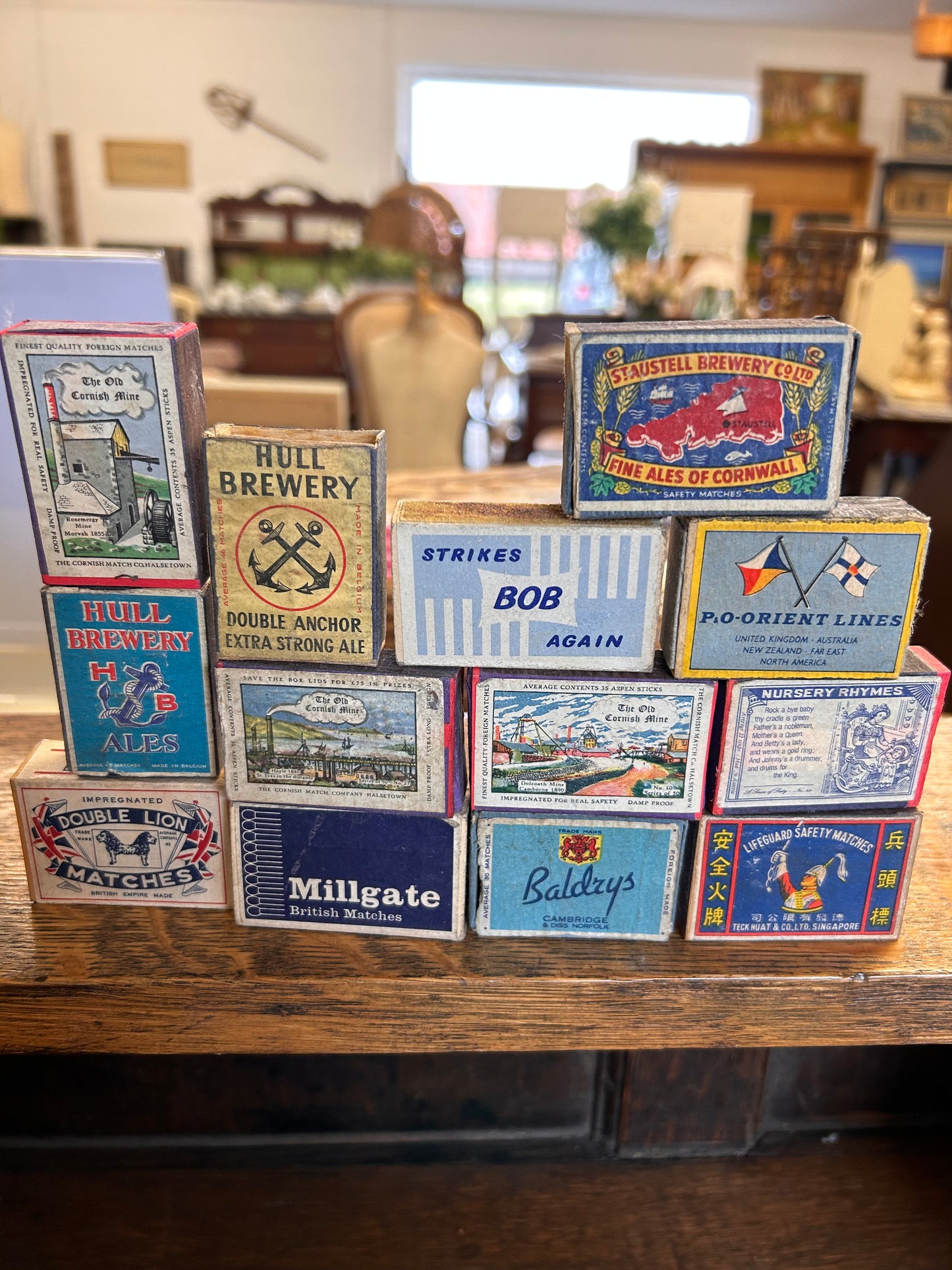 A collection of blue tone vintage match boxes 13 in total great display item