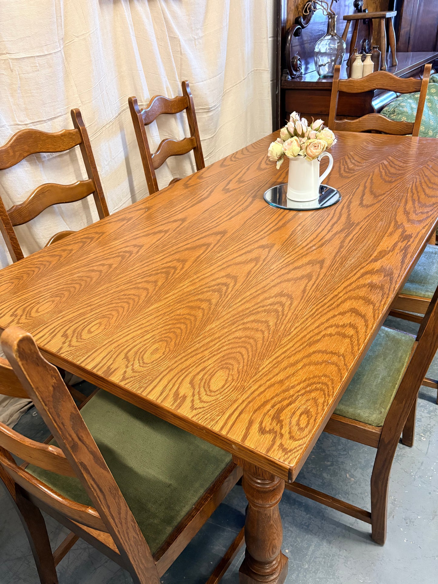 Belgium Oak Refectory Dining table with 6 Wavy Back Chairs