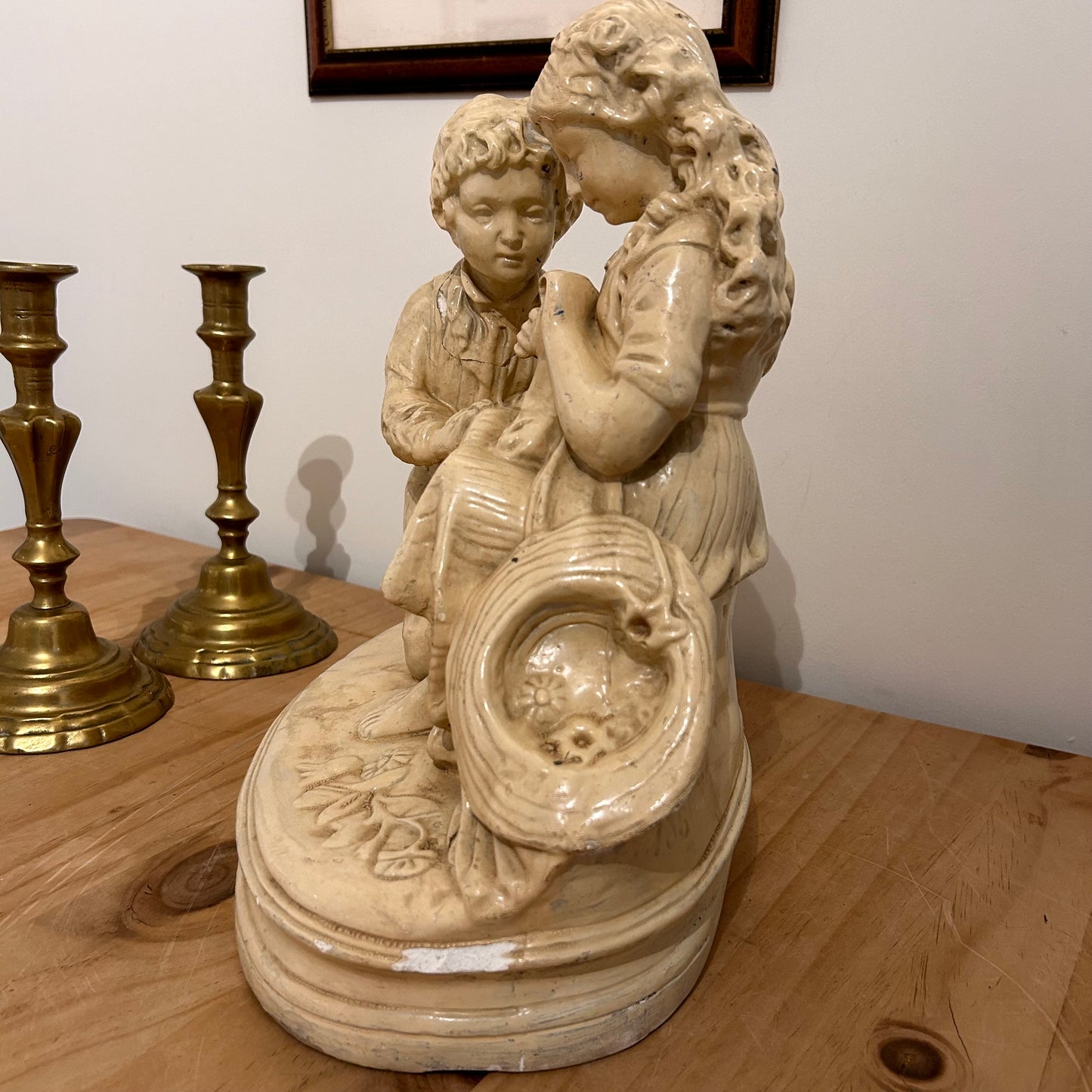 Large Early 20thC French Plaster Figures - ‘First Love’