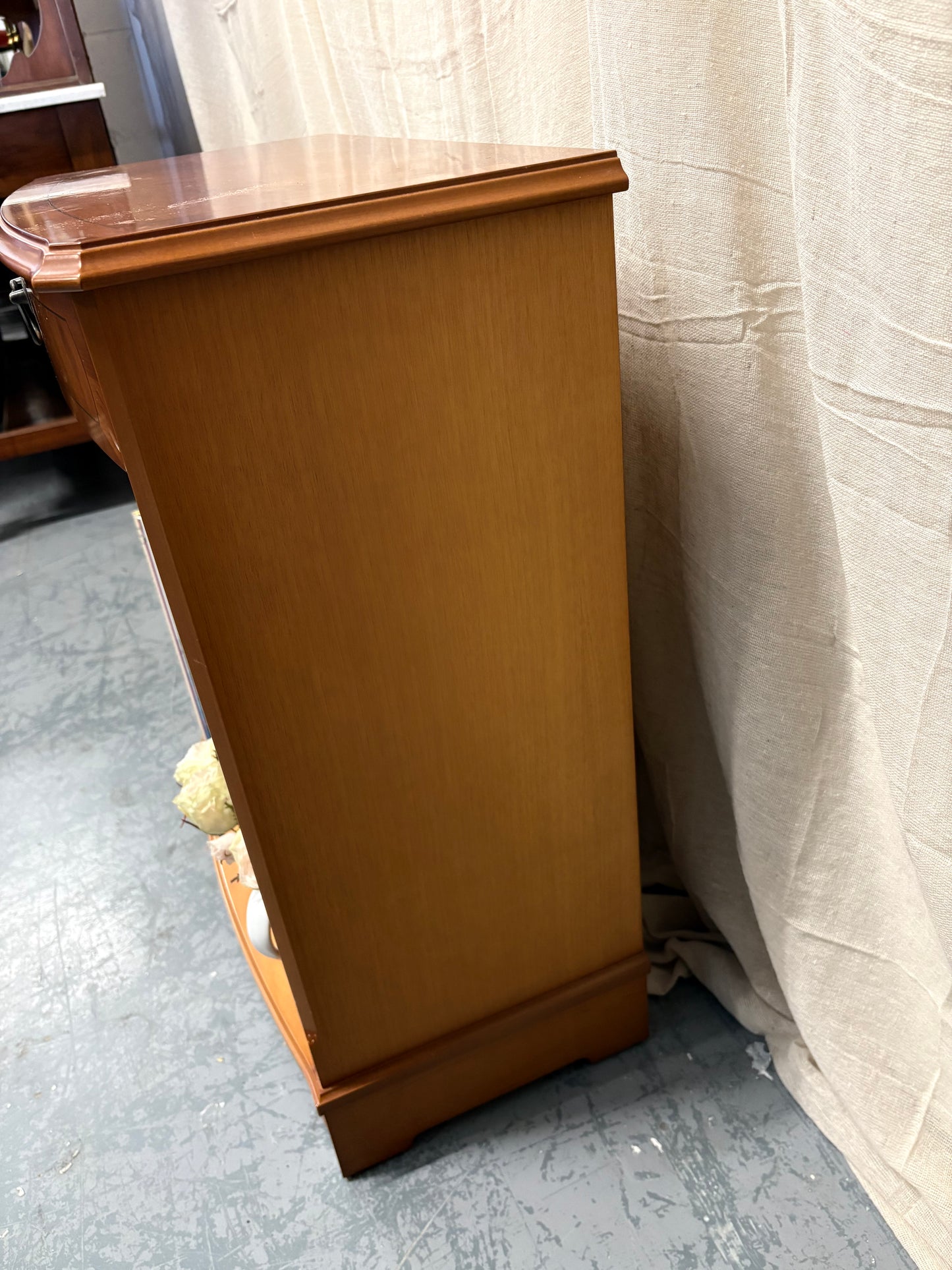 Small Bow Fronted Yew wood Vintage Side Cabinet Shelf Storage Unit