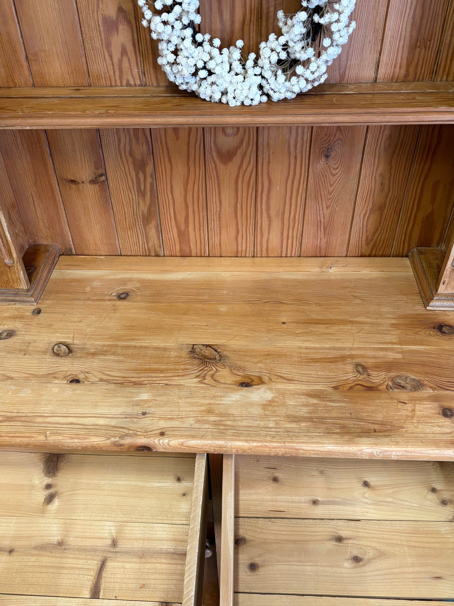Tall Solid Wooden Rustic Pine Country Farmhouse Style Open Dresser
