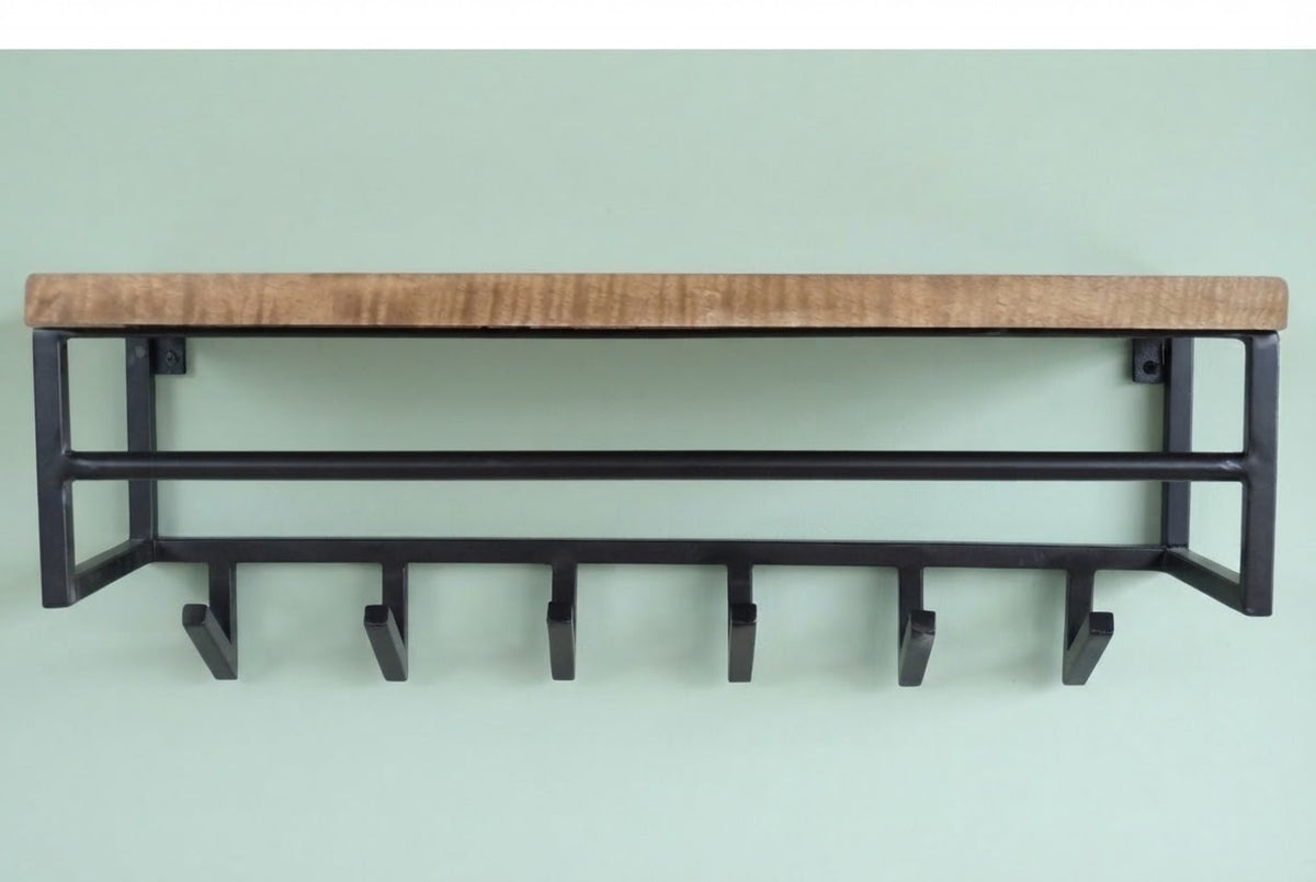 Rustic wood & metal Modern Country style Coat rack Storage Shelf