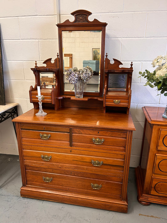 Beautiful Antique Dressing Chest of Drawers with Mirror Good Condition