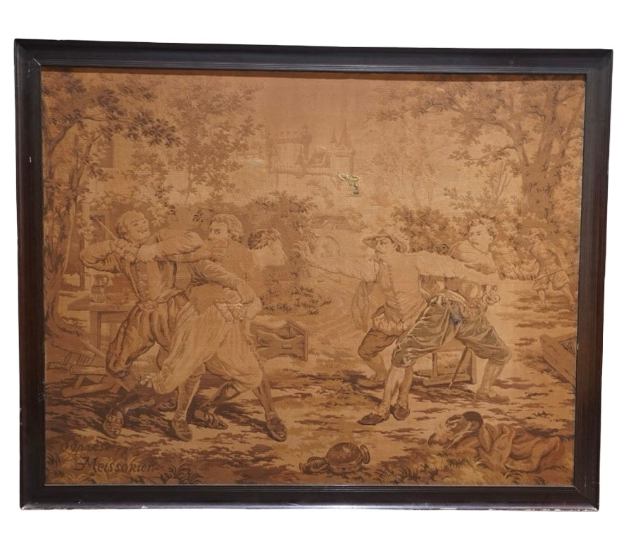 Impressive Large Decorative French tapestry panel in a Black Painted Frame