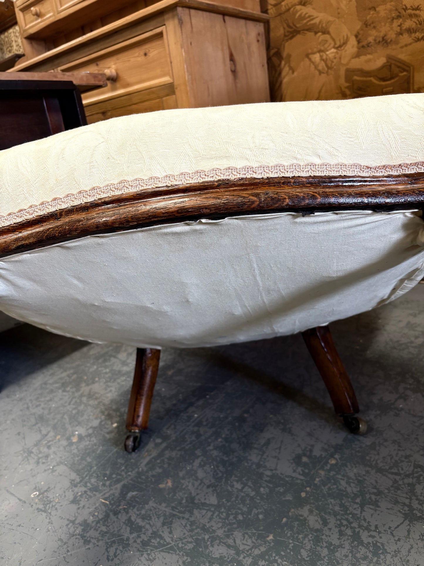 An Cream upholstered & carved Victorian mahogany Low Bedroom Chair