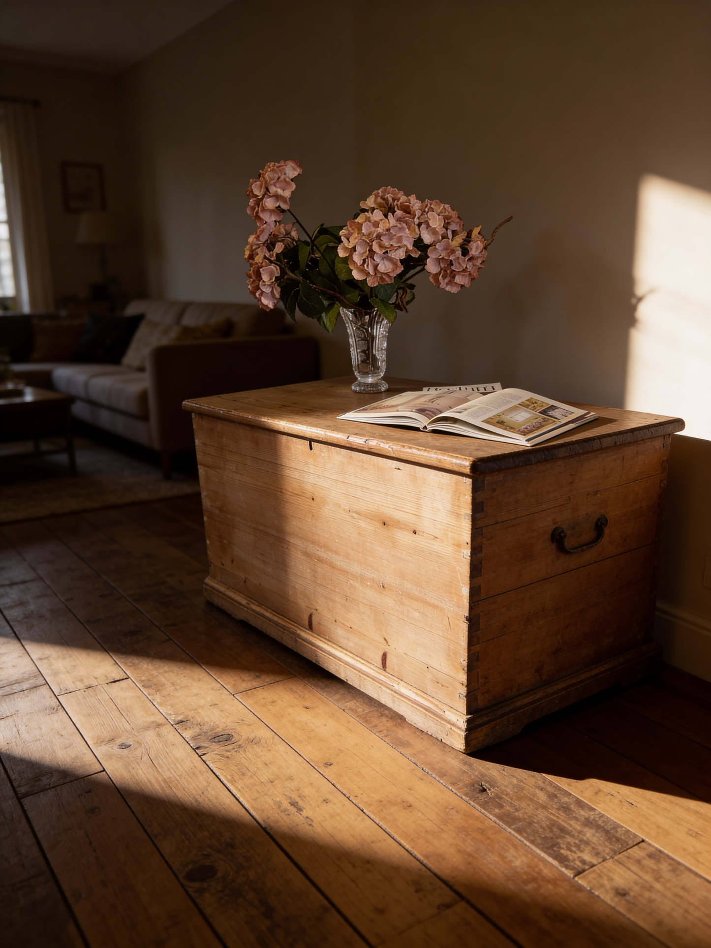 Excellent Victorian stripped pine blanket box / trunk / coffee table / storage chest