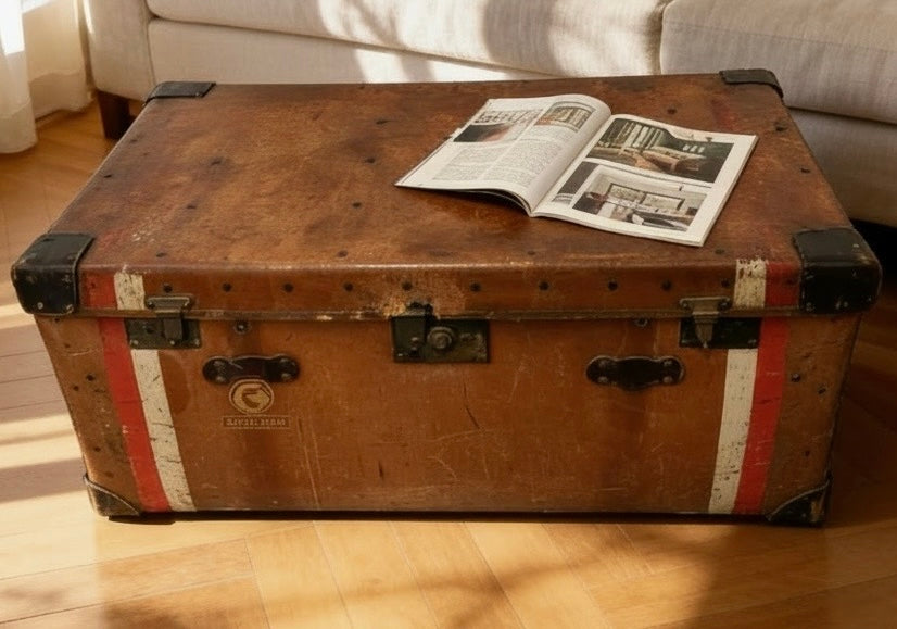 Victorian Antique Leather Storage Travelling Trunk by H G Cave