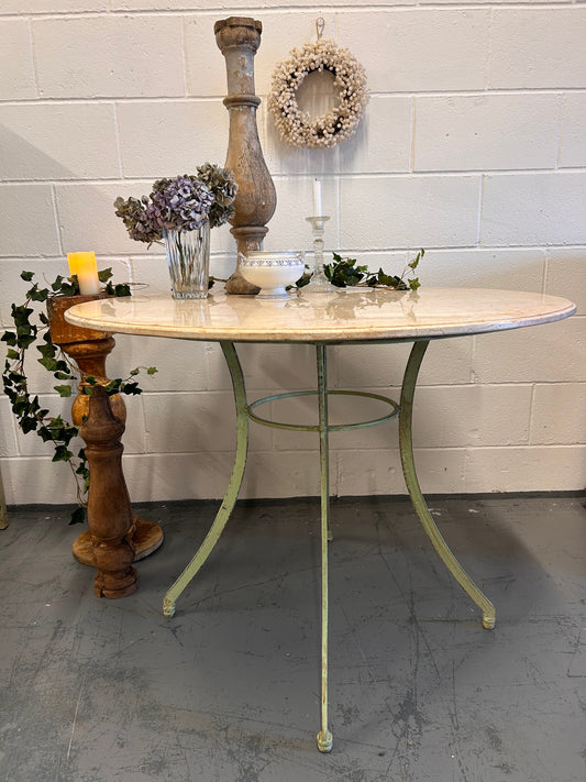 Vintage French round marble top iron based indoor outdoor table