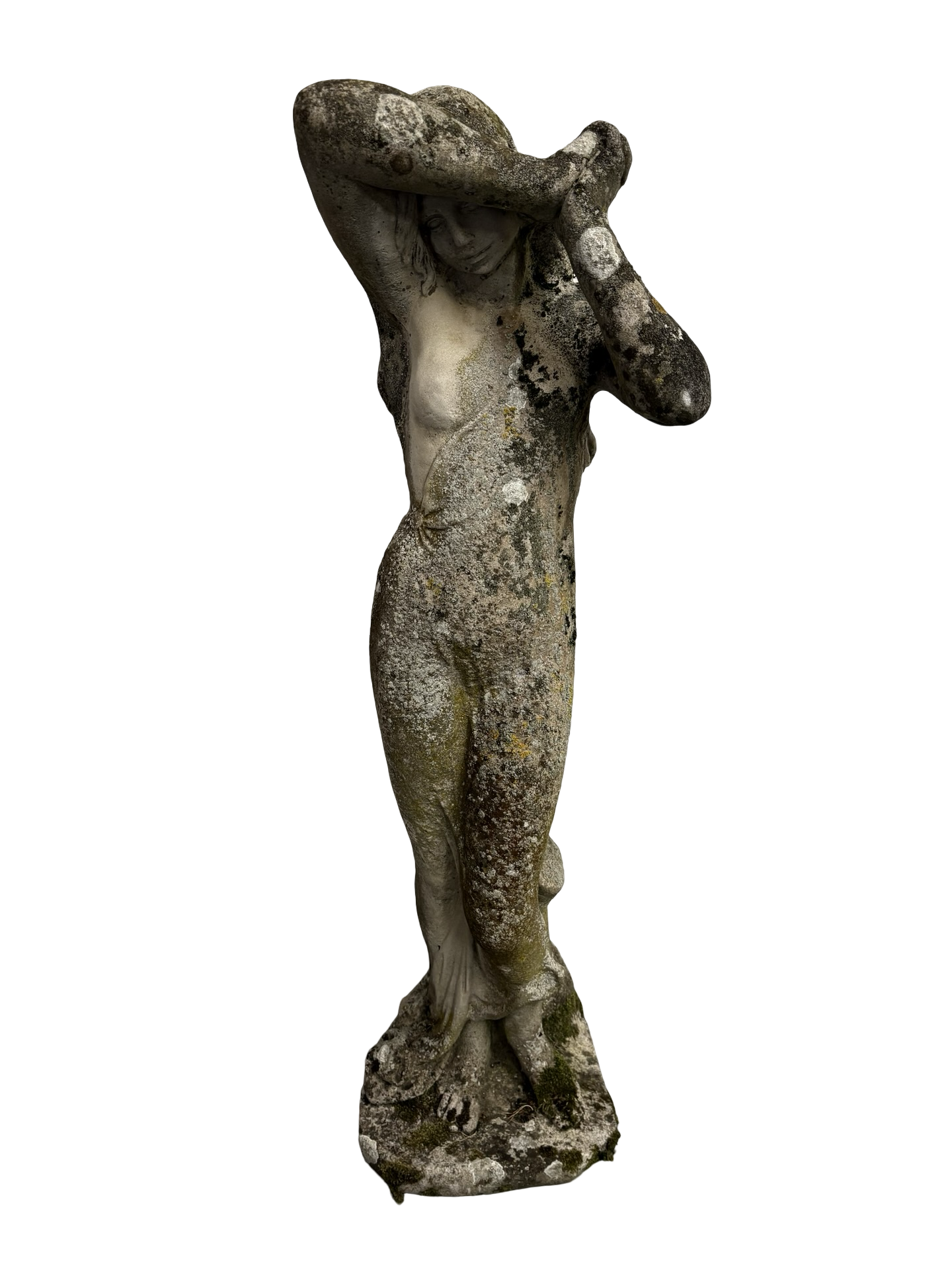 Large Weathered Antique Stone Shy Maiden Garden Statue