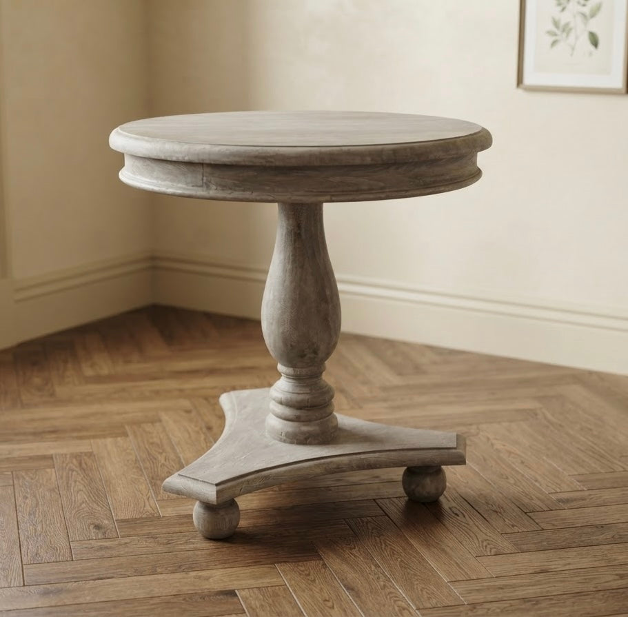 Vintage Style Light Mahogany Wood Round Side Table Bun Feet