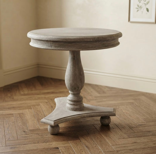 Vintage Style Light Mahogany Wood Round Side Table Bun Feet