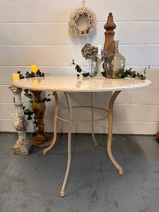 Cream Vintage French round marble top iron based indoor outdoor table