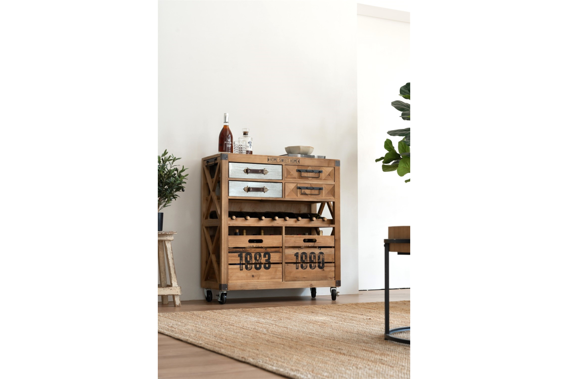 Vintage Industrial Style Fir wood Kitchen Storage Island Serving Unit