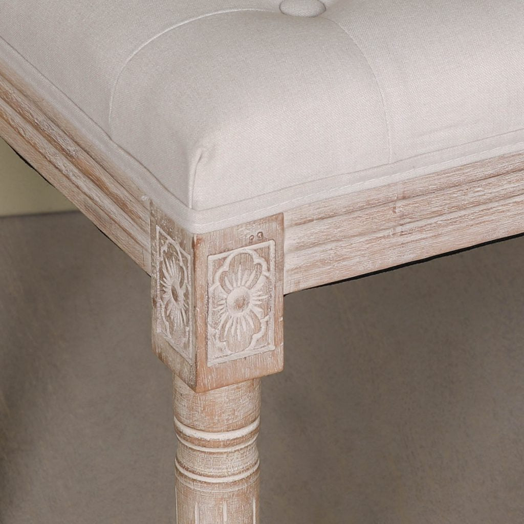 Light Birch Wood and Cream Linen Upholstered Bench - Living Bedroom Dressing Room