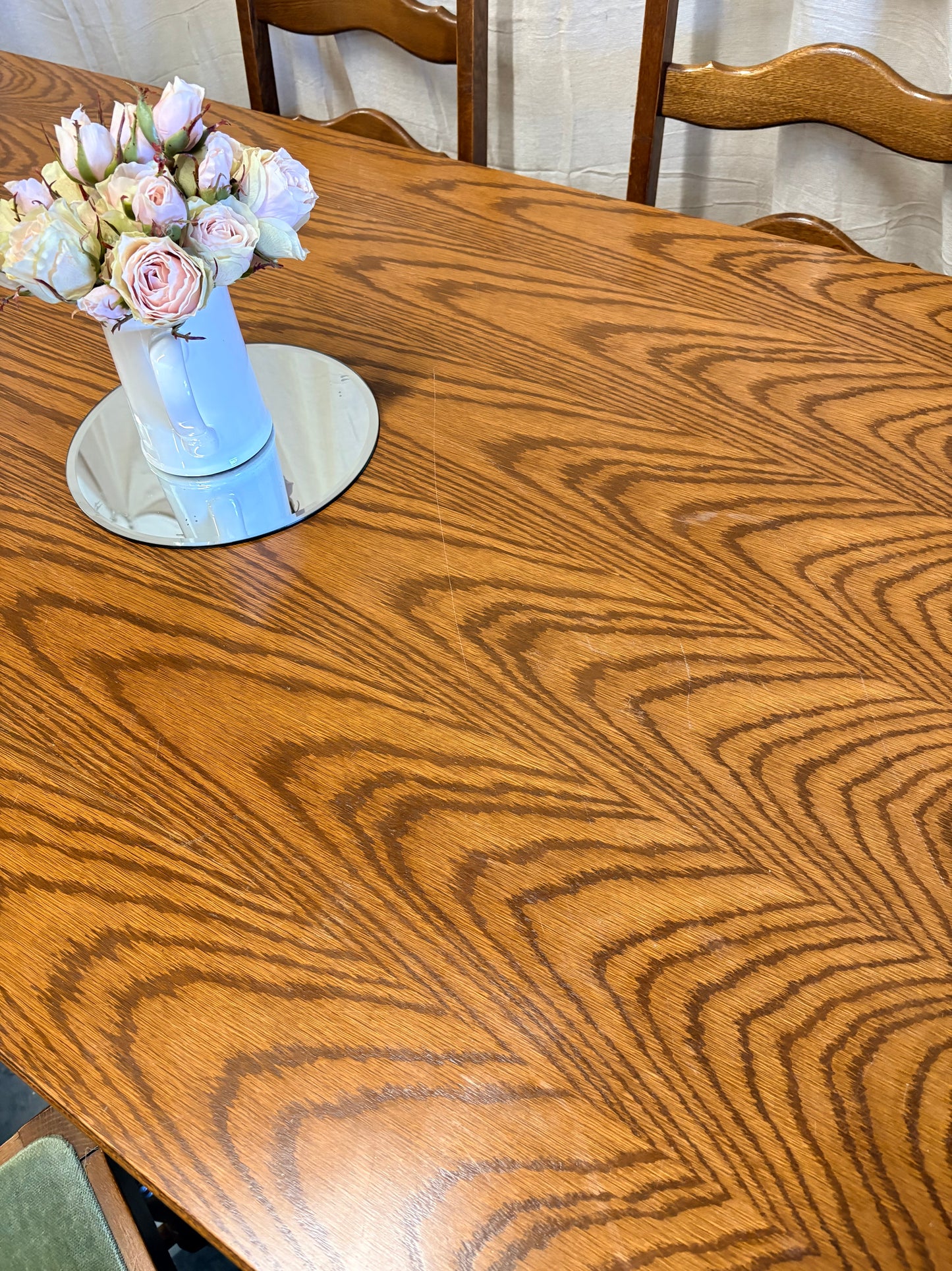 Belgium Oak Refectory Dining table with 6 Wavy Back Chairs