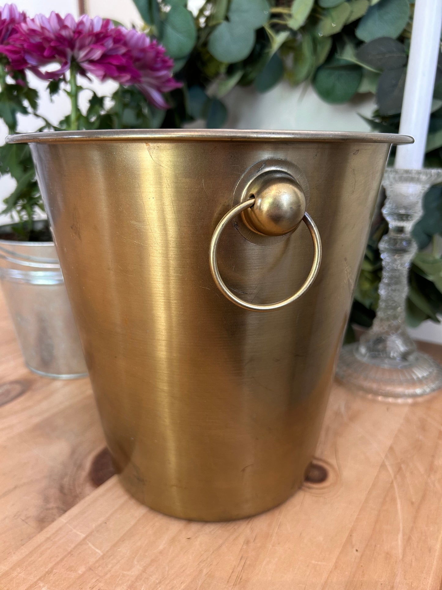 Vintage white metal champagne bucket with handles