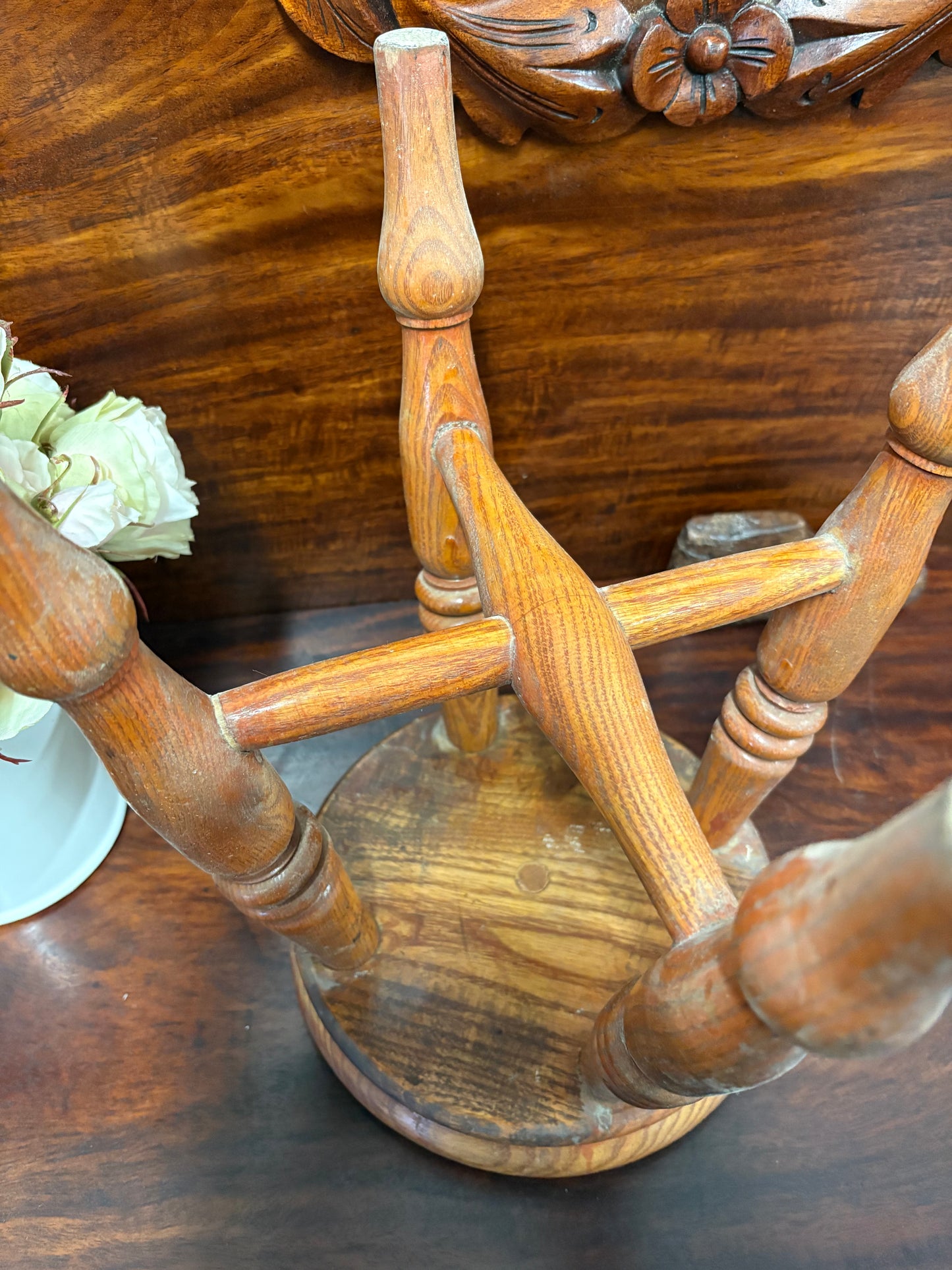 A 19th-century country style hearth / milking stool Turned legs