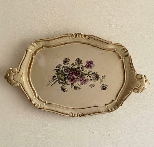 Pretty decorative vintage mid-century Italian hand-painted and gilt wooden serving tray
